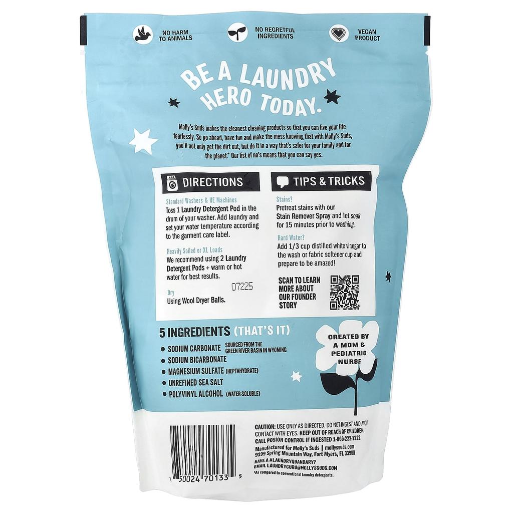 Molly's Suds Laundry Pods, Unscented, 60 Pods, 0.84 Kg (29.63 Oz)