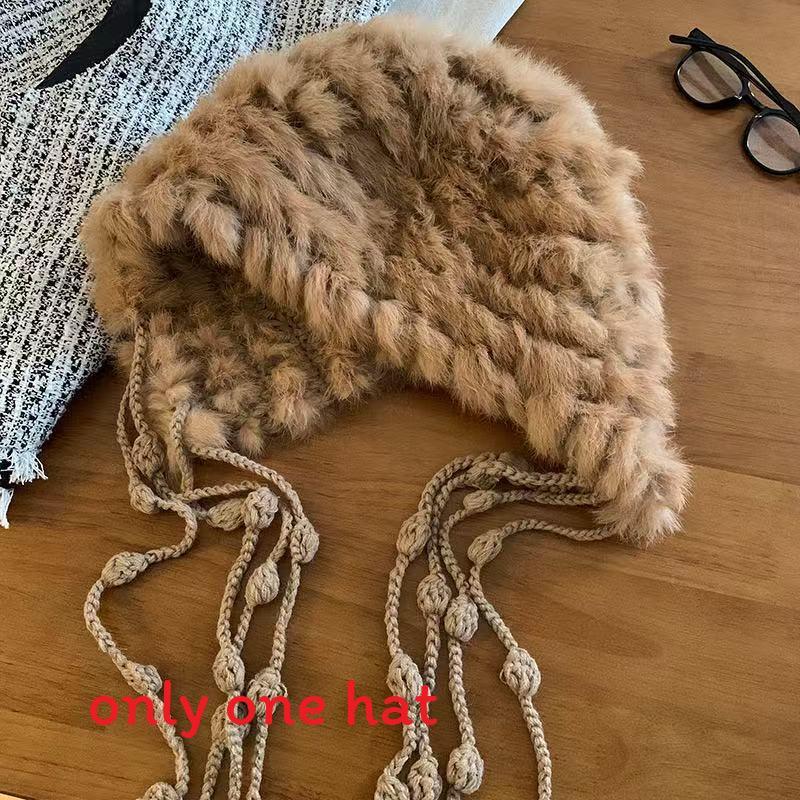 Cartoon Style Wool Beanie With Plush Fur Material And Adjustable Fit For Casual Wear