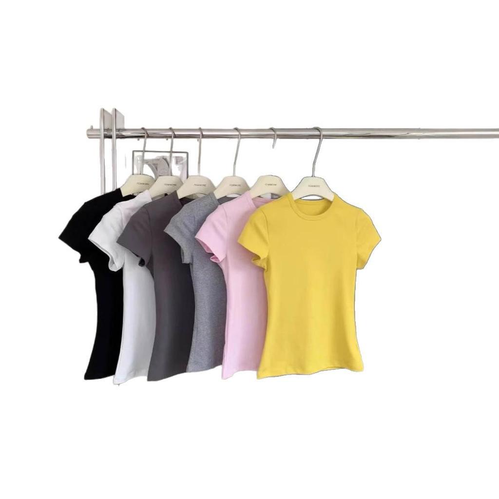 Sommer Pure Desire Slim-Fit Damen T-Shirt - Unifarben, Vielseitiges Kurzarm, Taillenformend, Trendiges Crop-Top