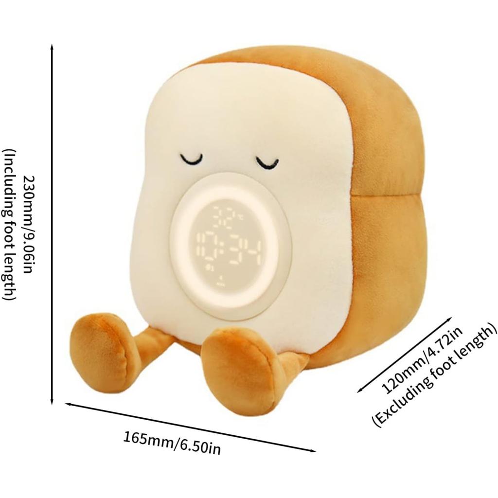 Children's Cute Digital Alarm Clock with Night Light Plush Toast Light Without Ticking for Children's Room,Bedroom, Snooze Function, USB Rechargeable