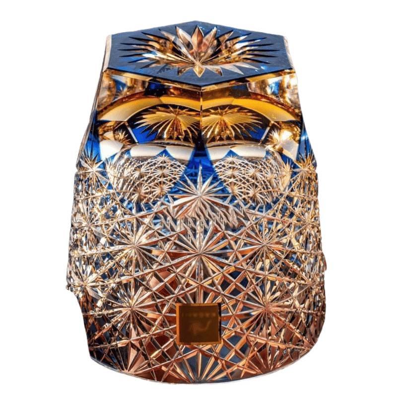 Edo Kiriko Blue Daisy Crystal Whiskey Glass