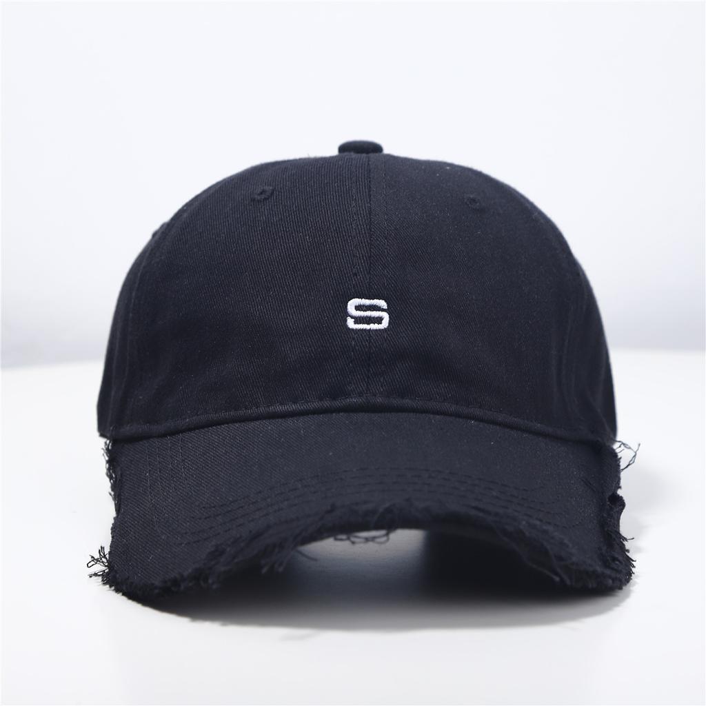 Men's Korean Version of The Korean Embroidery S-shaped Ripped Soft Top Baseball Hat Trendy Baseball Cap European and American Street Hip-hop Hat