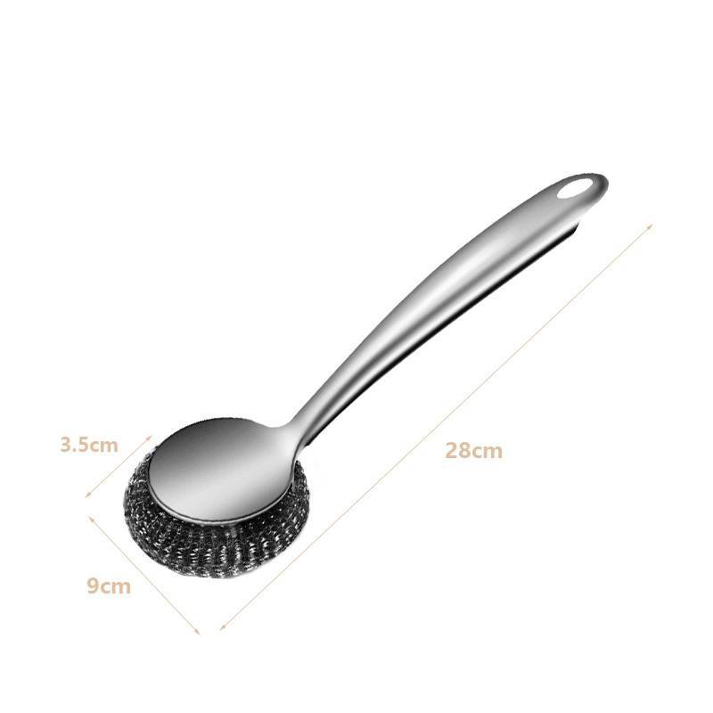Steel Wool Scrubber Dish Brush With Handle Deep Cleaning Metal Set For Kitchen