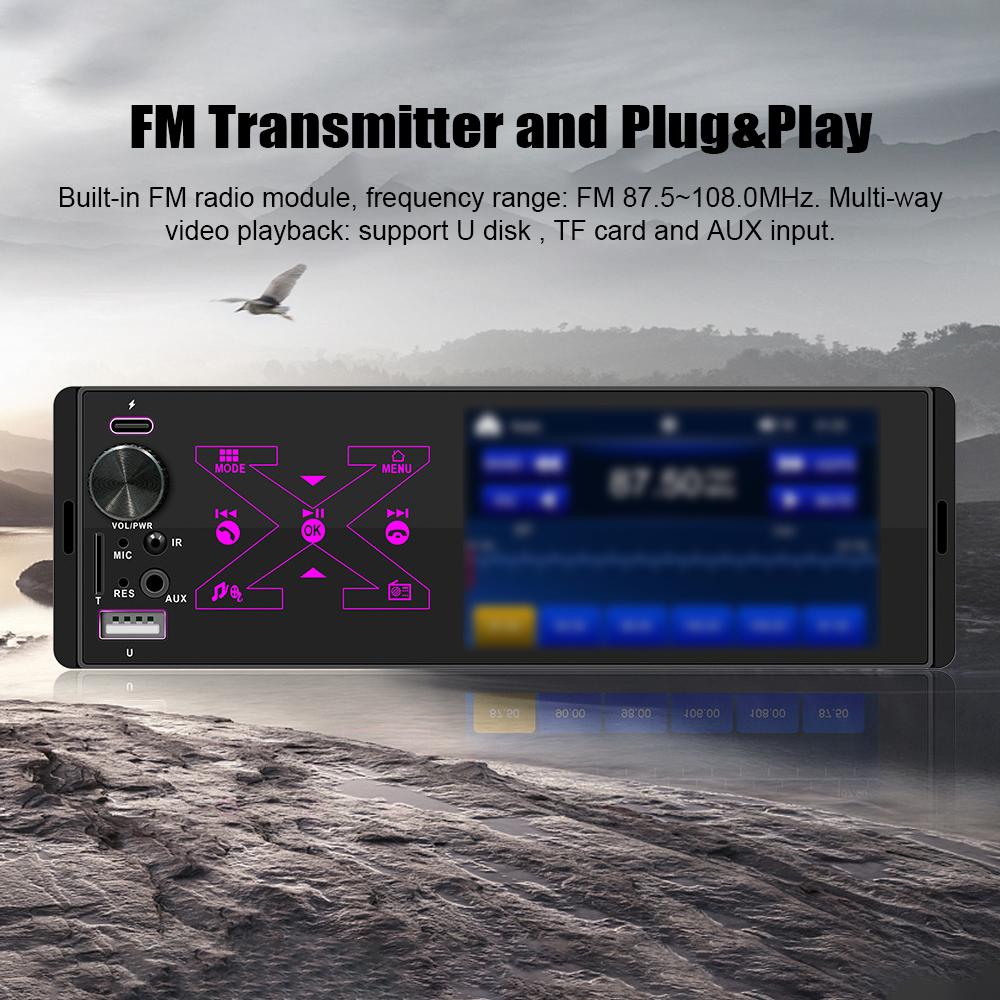 Autoradio-Receiver 4*60W Single-DIN Bunte Lichter MP5-Player mit 4.1-Zoll Touchscreen BT 5.0 FM-Transmitter