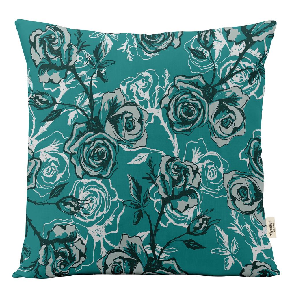 Vargottam Square Pillow Cover - Decorative Pillow Covers 12x12 Inches, Printed Teal Blue Theme Pillowcase,