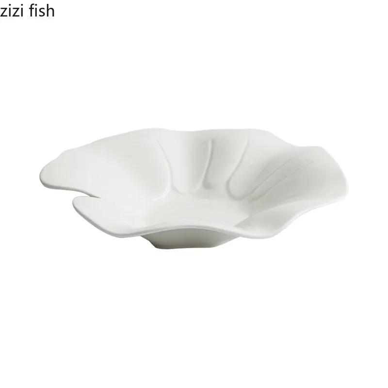 Irregular Lotus Leaf Plate Ceramic Tableware Salad Plate Dessert Snack Plates Thick Soup Plate Artistic Conception Tableware