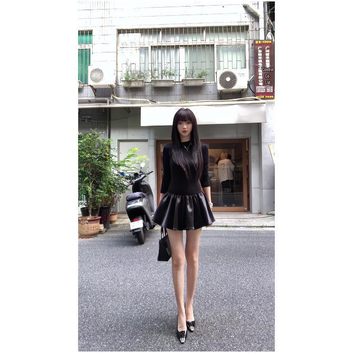 

Hepburn Black A-Line Slim Fit Flared Skirt Dress - Autumn 2025 Korean Style Patchwork S чорний