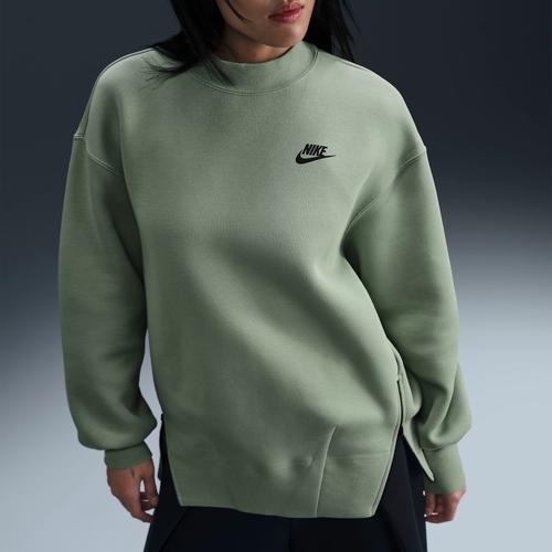 Nike Felpa da donna verde con colletto alto ricamato e maniche lunghe