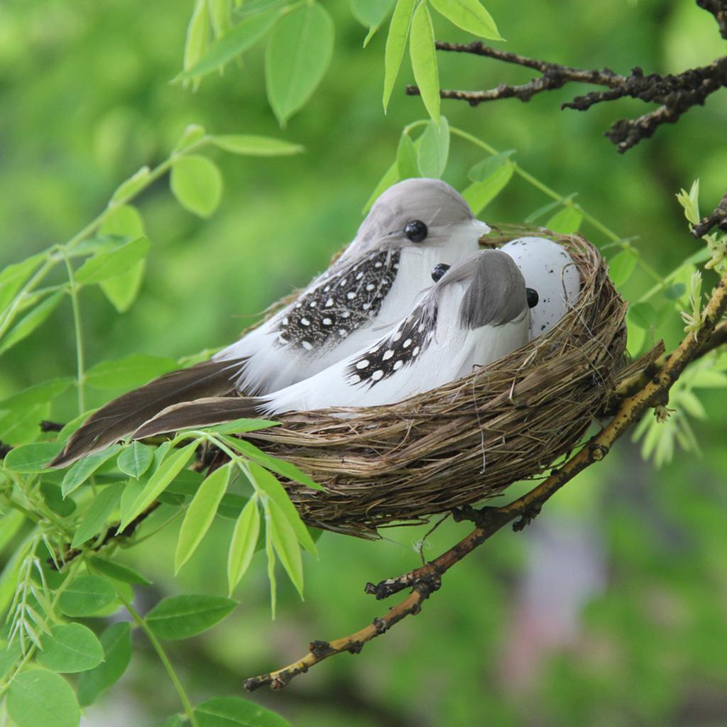 Künstliche Vögel und Vogelnest und Vogeleier-Set Miniatur Lebensechte Ornamente für Heim-, Garten-, Party-, Rasendekoration