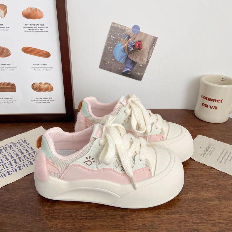 Thick-soled pink 22 autumn new chic niche board shoes sports bread shoes
