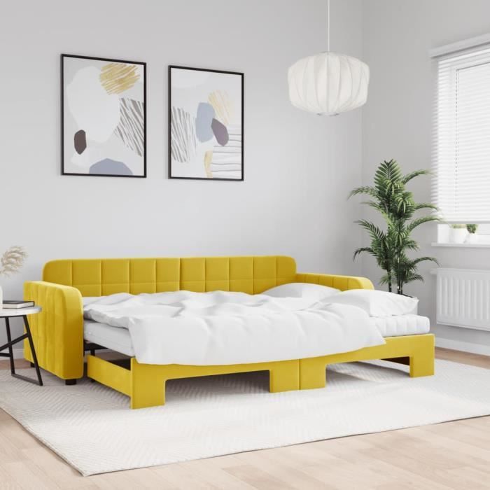 VidaXL Lit de jour avec lit gigogne et matelas jaune 80x200 cm velours 3196951