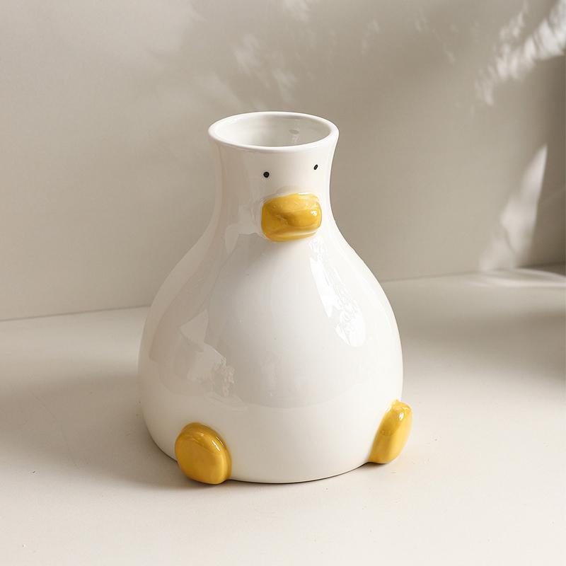 Cute Duck Vase Ceramic Hydroponic Vase Desktop Ornament Home Decor Garden Decoration