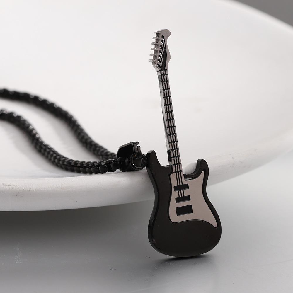 New Style Stainless Steel Guitar Pendant Necklace, Two-Tone Electroplated, 52MM Fashion Accessory.