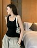 #Summer new solid color Spice Girl wind wide shoulder strap U-neck vest slim fixed belt chest pad versatile top