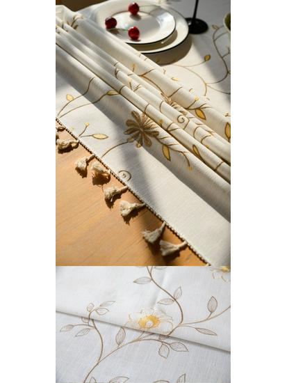 Ying Cross-Border Cotton Linen Embroidered Tablecloth, French Retro American Style, Rectangular.