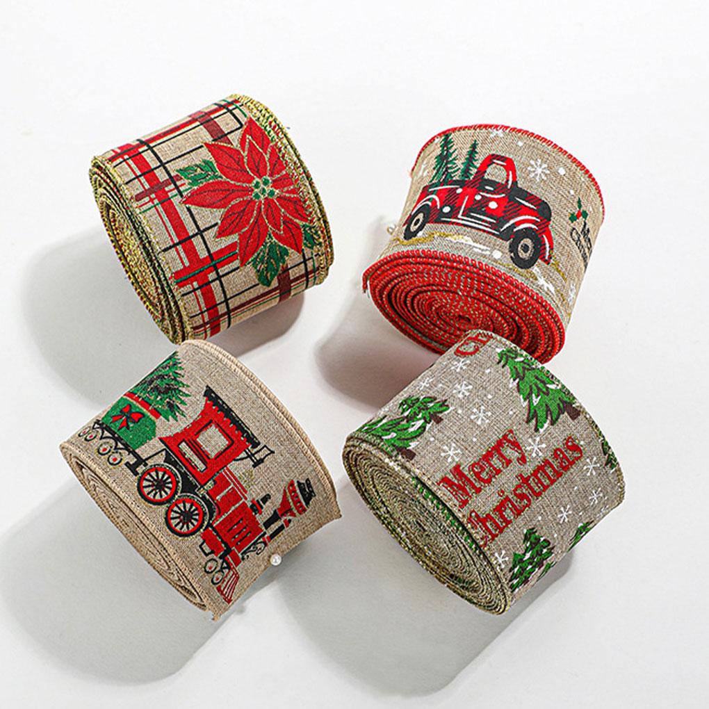 Linen Christmas Themed Ribbon Festive Atmosphere Anywhere Go Wrapping Ribbon Burlap Ribbon Ribbons