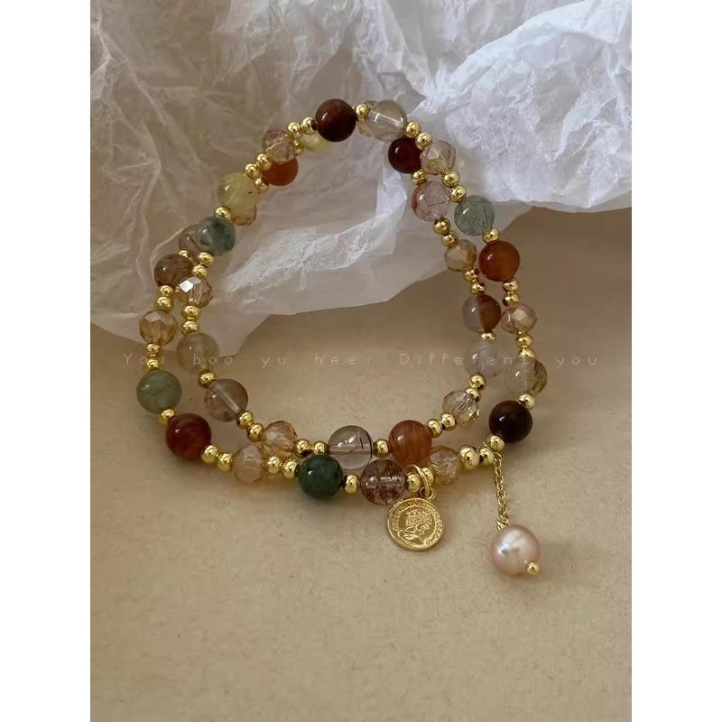 Freshwater Pearl Double Layer Hand Chain - Women's Luxury Retro-Inspired Beaded Handwear with Unique and Exquisite Design