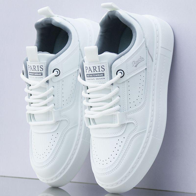 

Мужские водонепроницаемые кожаные кроссовки - Белые, Нескользящие, Увеличивающие рост, Универсальные для весны и осени, Корейский тренд 38 Standard