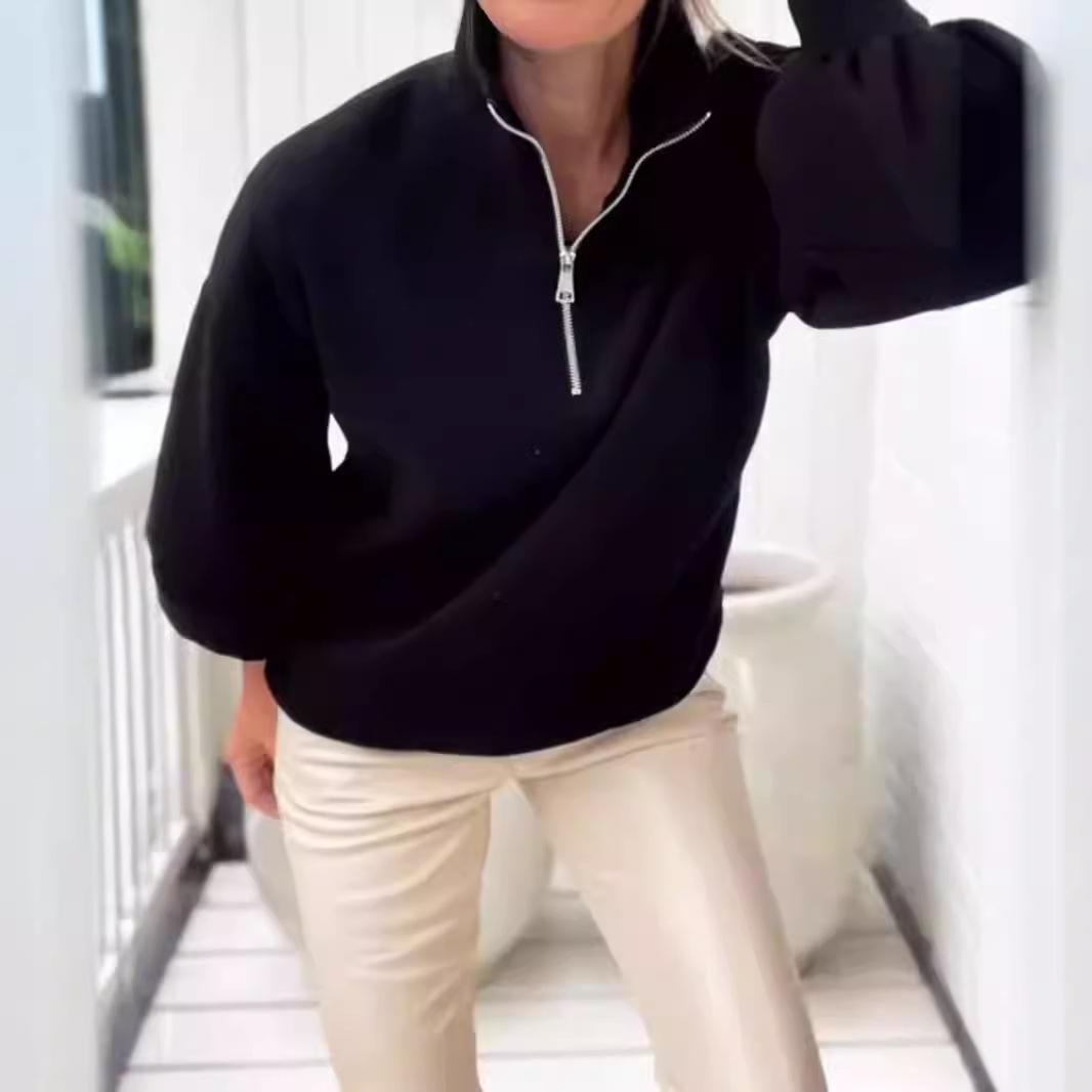 

Новая осенне-зимняя женская однотонная свободная толстовка с длинными рукавами и прорезной молнией XL