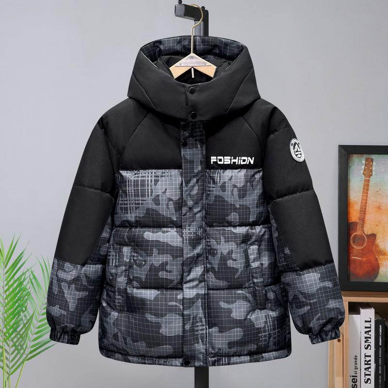 Camouflage Kapuzenjacke Gepolstert Winter Warm Lockerer Schnitt Freizeitmantel Jugend Jungen