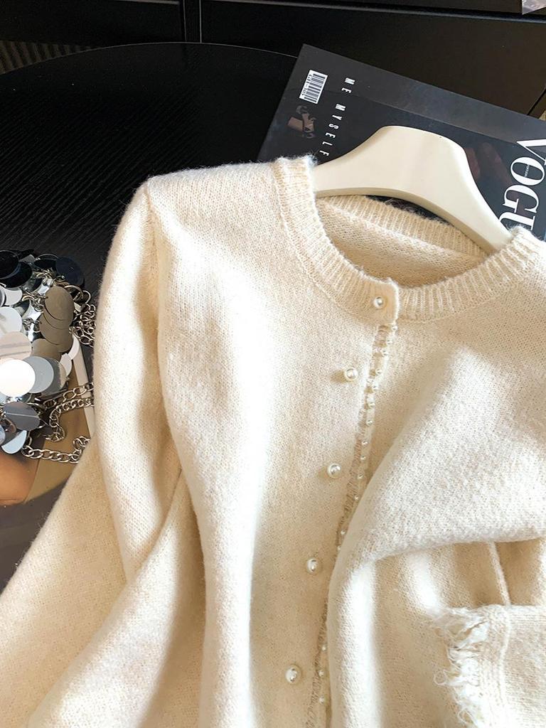 Women's 2026 Korean Style Tassel Knit Cardigan - Soft, Fluffy, Loose Fit for Autumn/Winter