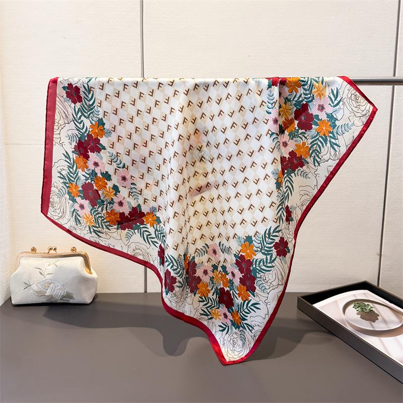 Luxury plaid faux silk printed small square scarf shawl neck scarf high-end neck wrap headscarf for women