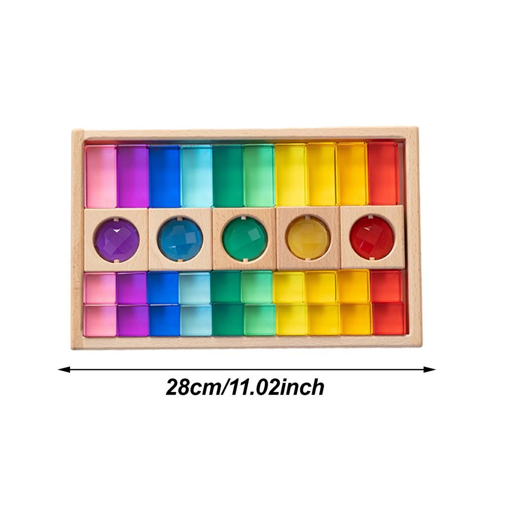100 Pieces Rainbow Building Blocks Acrylic Gemstone Cubes Stacking Game Toy with Wooden Storage Box