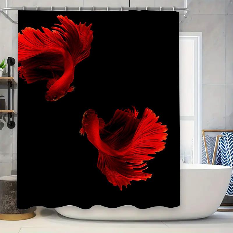 

Red Betta Fish Shower Curtain with Vivid Design Bathroom Decor for Wet Areas Waterproof Fabric Durable Perfect Gift Idea (24x78 90x180cm
