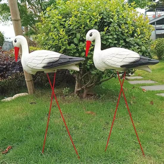 Garden White Bird Statue 23.6" Long Leg Standing Bird Sculpture Decorative Resin Ornament for Outdoor Pond Yard Lawn