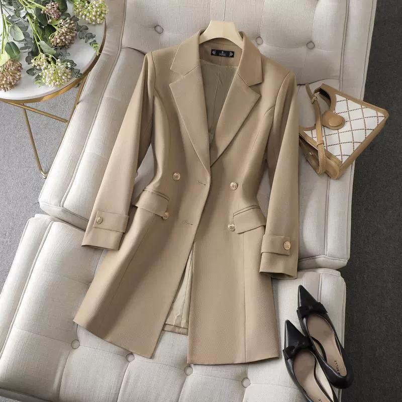 Autumn Spring Jacket Women Long Blazer Khaki Coffee Black Office Ladies Formal Jacket Business Work Wear Coat Female Outerwear