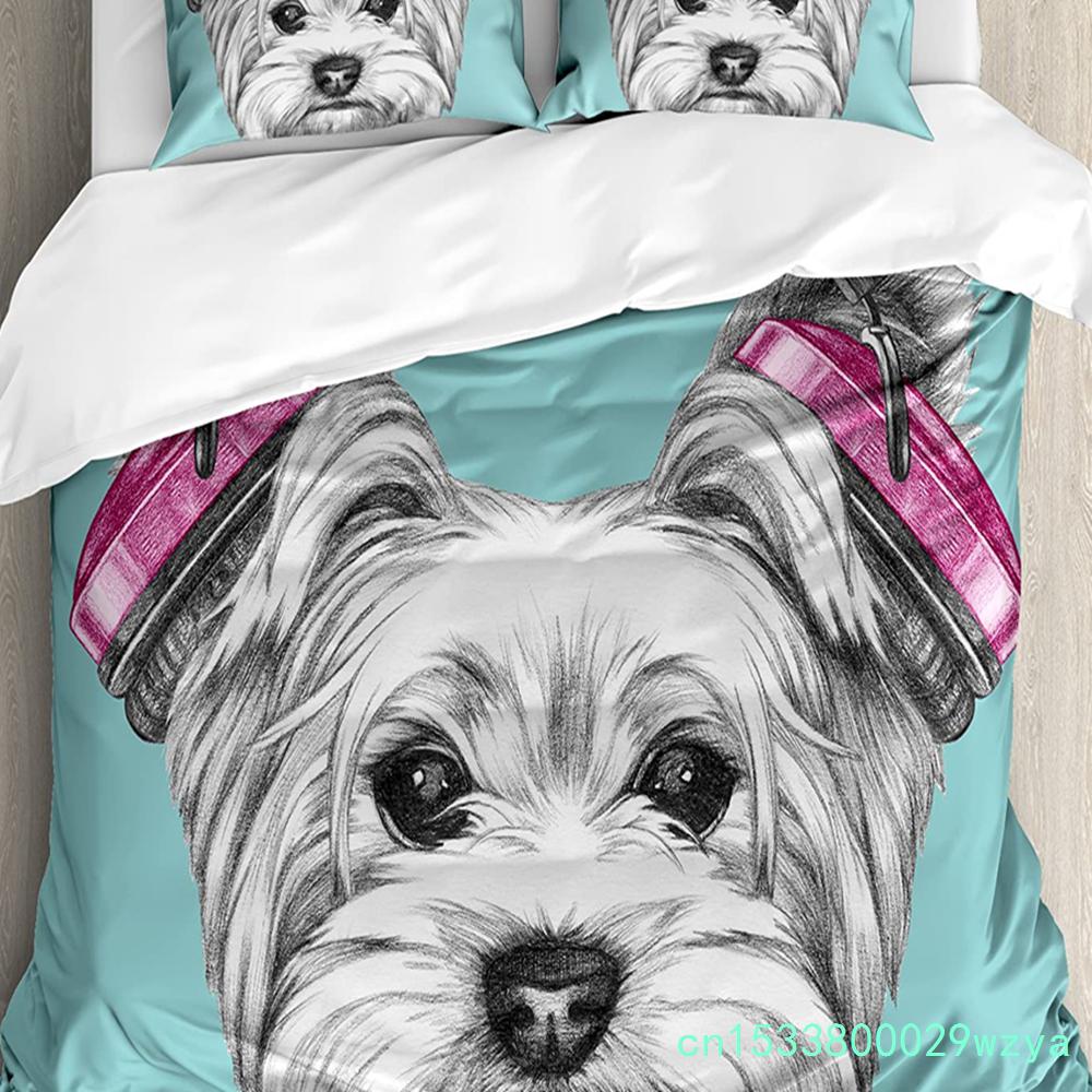 Yorkie Bedding Set For Bedroom Bed Home Yorkshire Terrier With Cute Ribbon Animal Duvet Cover Quilt Cover And Pillowcase