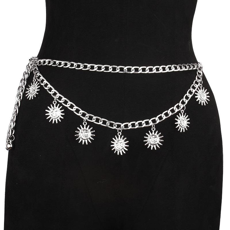

Bohemian Sun Waist Chain for Women Body Chain Layered Vintage Double-deck Chain Belt Hip Hop Alloy Waistband for Women