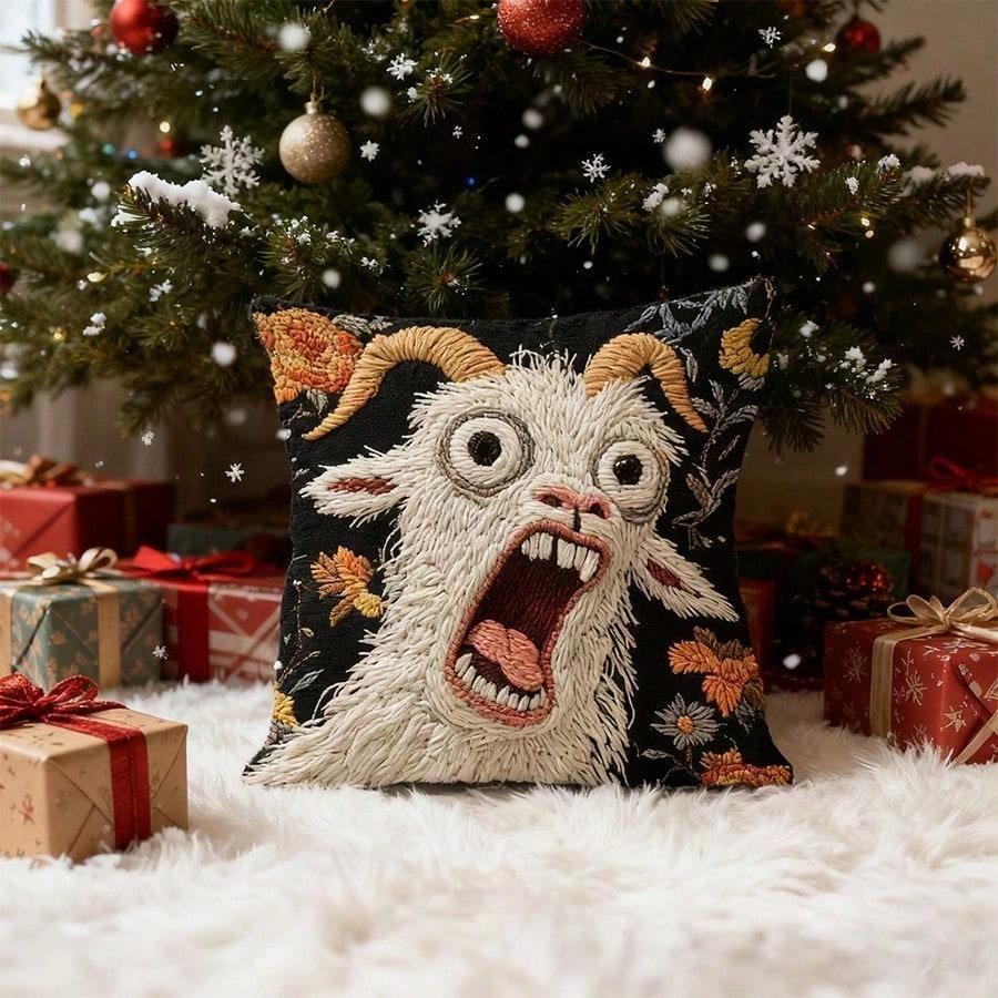 1 Funny Screaming Goat Pillowcase, 18x18 Inch Short Plush Pillowcase, Abstract Modern Animal Print With Zipper Closure