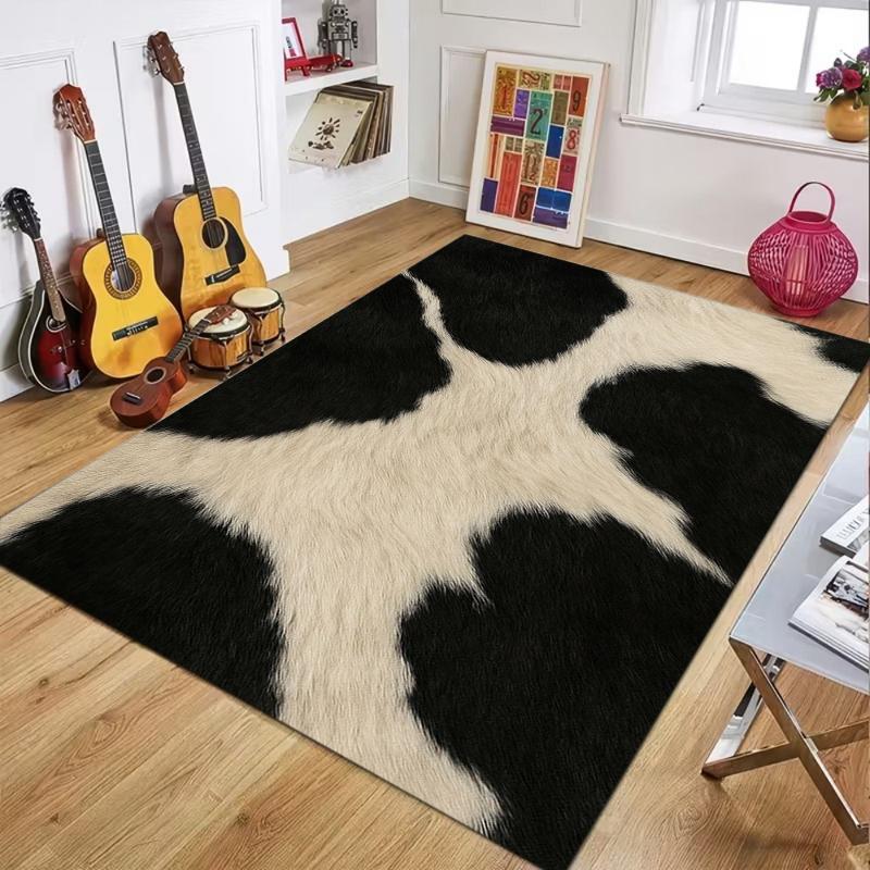 Faux Cowhide Pattern Area Rug Natural Texture Home Decor Living Room Bedroom Floor Carpet Retro Rustic Style Multiple Designs