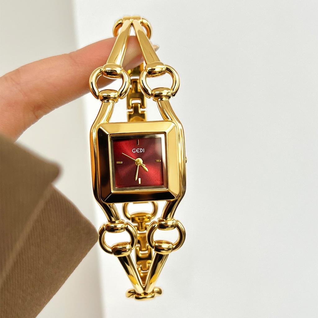 Fashion Trend Ankola Red Belt Watch Niche High-End Red Quartz Women'S Watch Retro Simple Watch