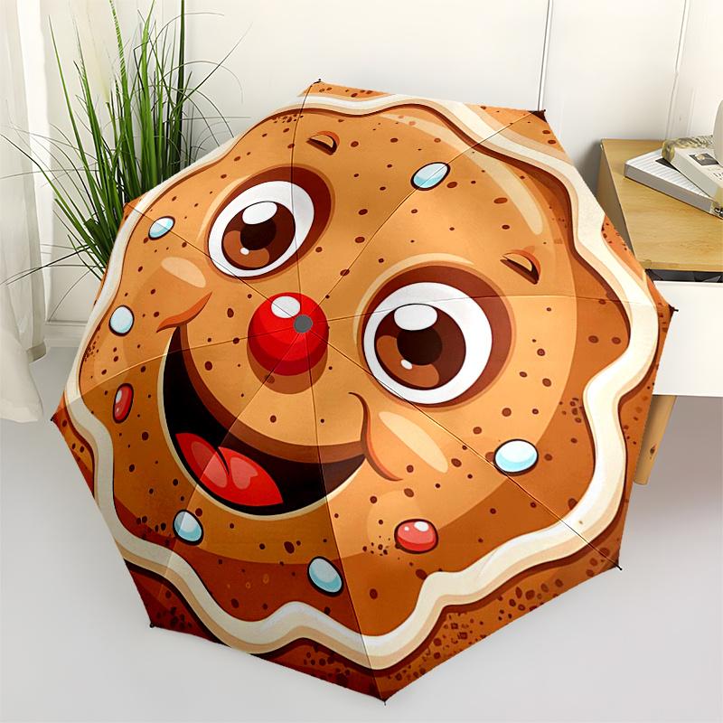 

Gingerbread Man Themed Travel Umbrella 8 Ribs Automatic Opening and Closing, Portable Folding Design, Compact and Stylish Umbrella Suitable