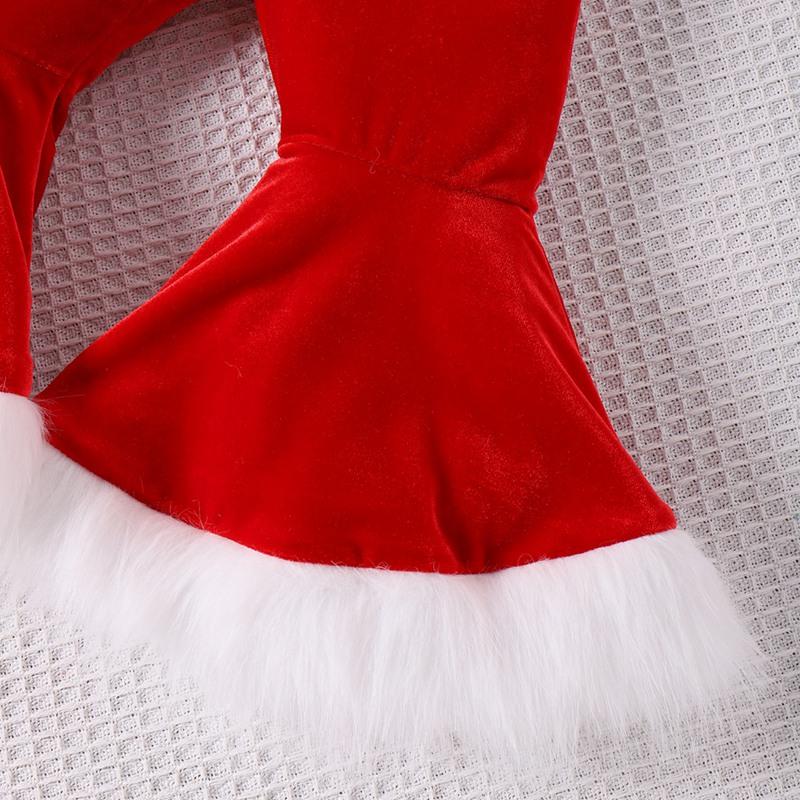 Baby-Kleidungsset für Mädchen, Sweatshirt mit „Santa Baby“-Aufdruck und rote Schlaghose, 2-teilige Weihnachtskleidung