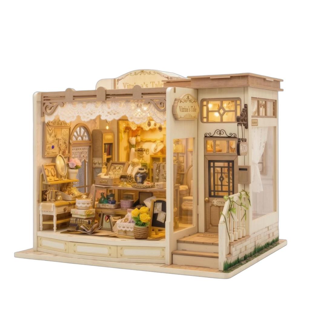 Miniature Jewelry Shop Detailed House with Light Decorative Storefront Model Kit for