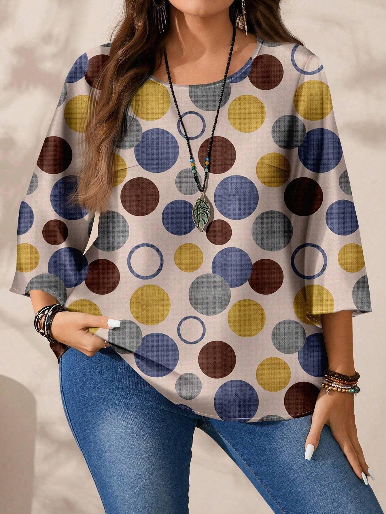 

Women s Versatile Round Neck Printed T-shirt - Spring/Autumn New Style 4XL верблюд