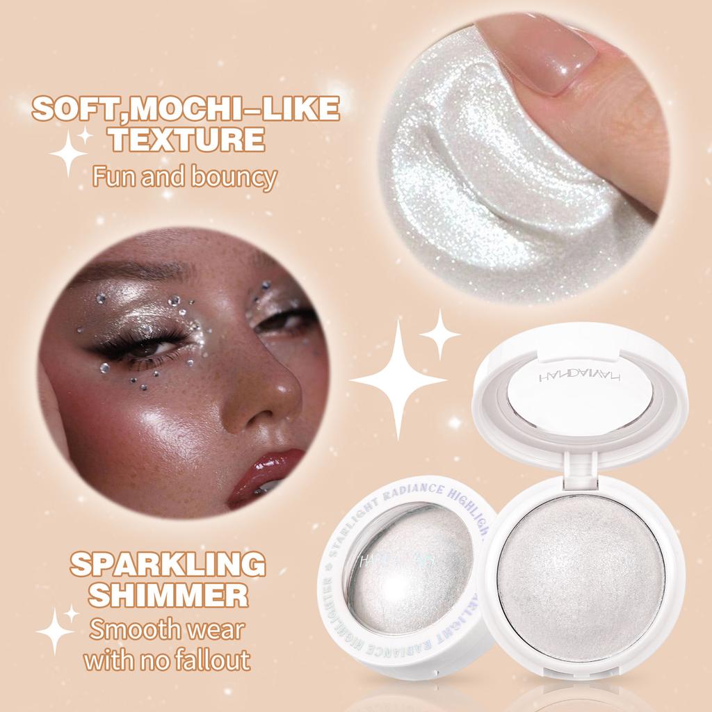 Langanhaltender Wasserfester Feiner Schimmer Highlighter, Natürlicher Glänzender Effekt, Kontur Aufhellen und Gesicht Modifizieren, Perlenschimmer Glattes Gebackenes Puder