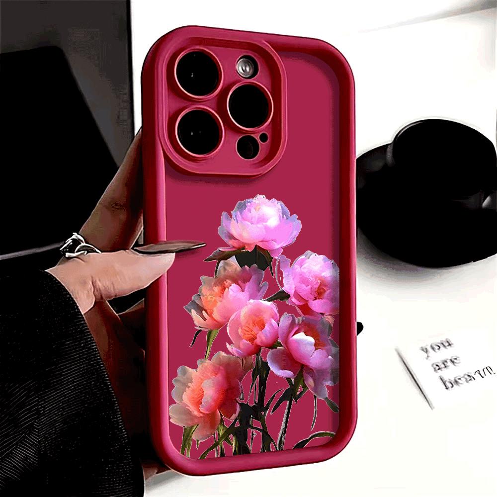 Retro peony Protect Phone Case For iPhone 16 15 Pro Max 14 13 12 11 X XS 15 14 Plus 12 13 Mini Shockproof Trendy soft Cover