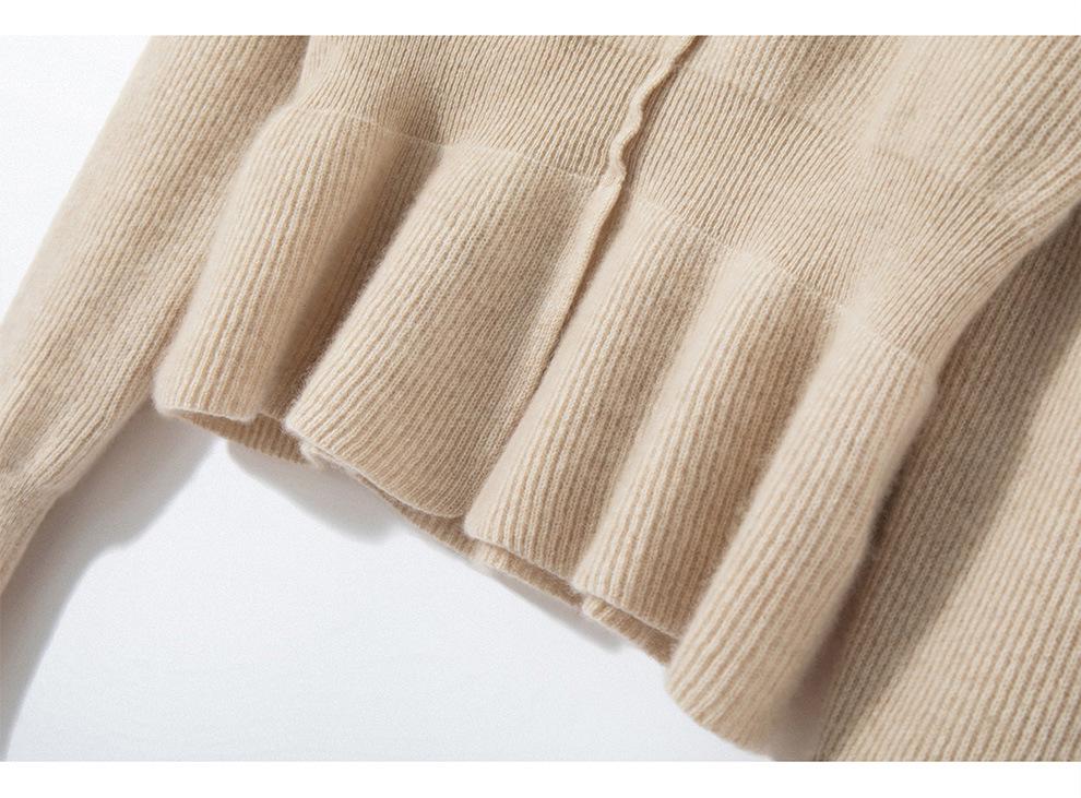 Korean Style Ruffle Hem Knit Cardigan - Women's Slim-Fit Waist-Cinching Outerwear for Autumn