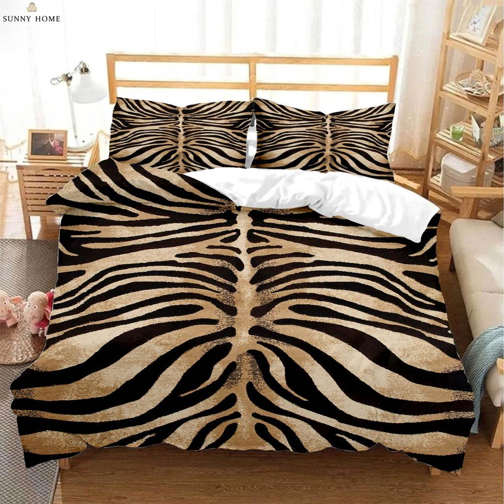 Animal Texture Leopard 3D Printed Quilt Cover Bedding Set Polyester Machine Washable Quilt Cover Pillowcase Three-piece Set