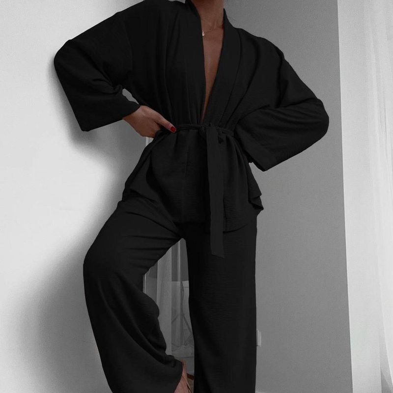 

European and American Women Solid Loose Long sleeve Casual Set Can Be Worn outside Home Wear Women Black L