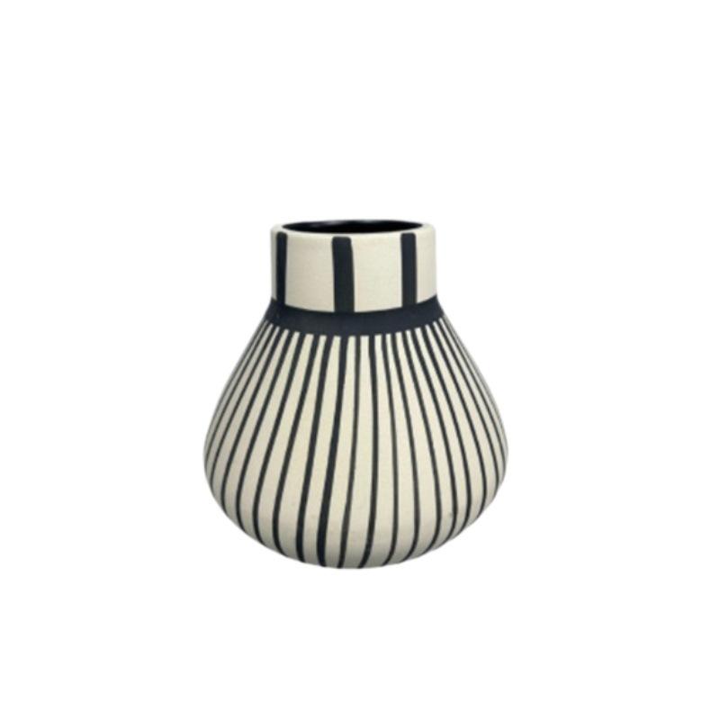 Retro Black and White Striped Ceramic Vase Decoration Nordic Wabi Sabi Style Living Room Bedroom Flower Arrangement Decoration