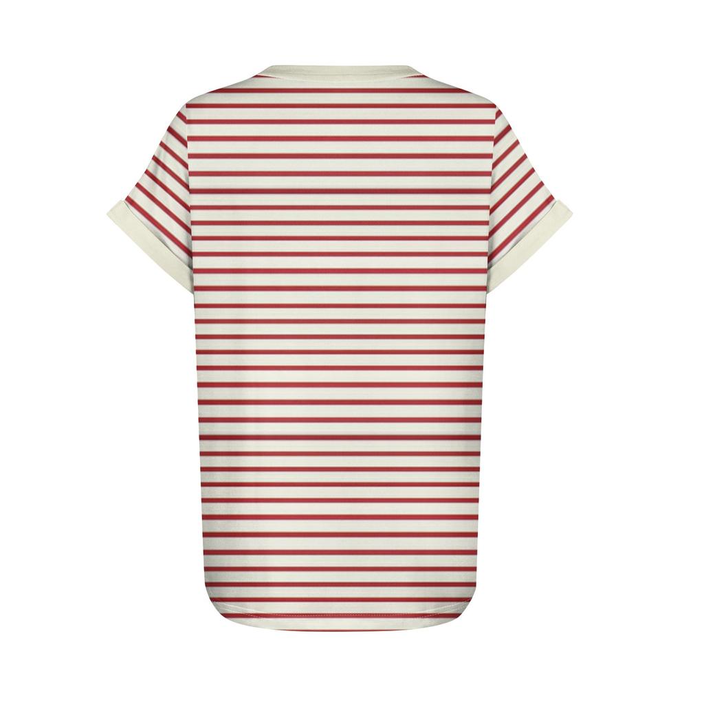 Women's Spring/Summer Leisure Stripe Printed Round Neck Short Sleeve Loose T-shirt