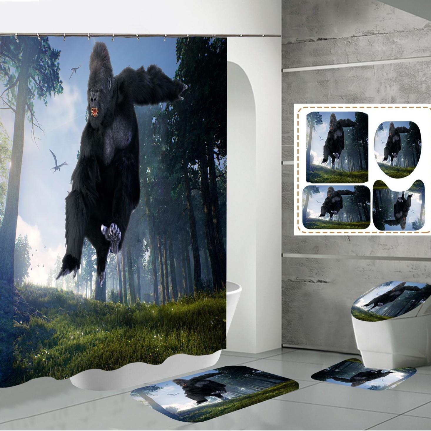 3D Polyester Digital Printing Shower Curtain Diamond Bathroom Partition Shower Curtain Four-Piece Set Floormat40x60cm