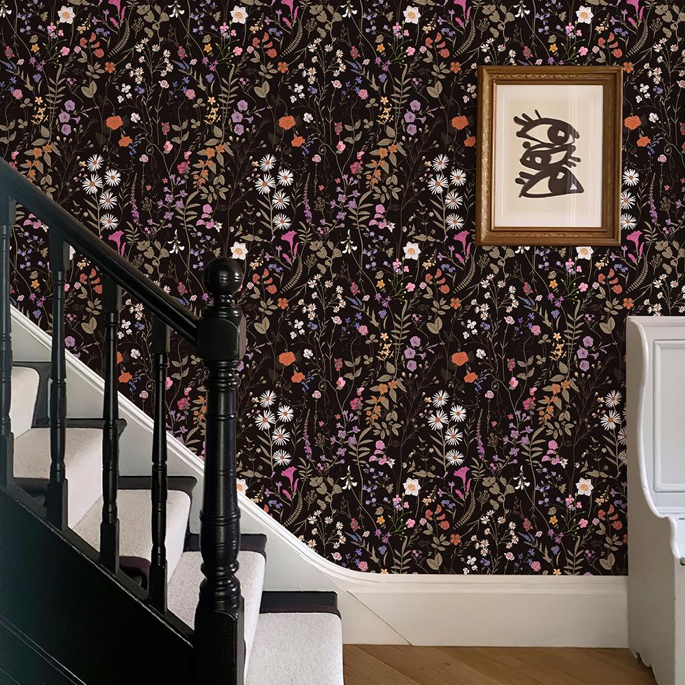 Black Crush Floral PVC Wallpaper Dark Flower Leaves Furniture Renovation Stickers Classic Waterproof Vinyl Bathroom Decor