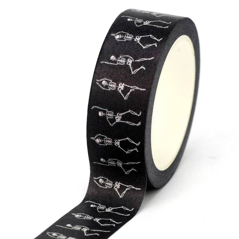 1pc 10M Deco Bat Rose Skull Black Cat Haunted House Halloween Masking Washi Tape Set for Scrapbooking Cute Journal Stationery
