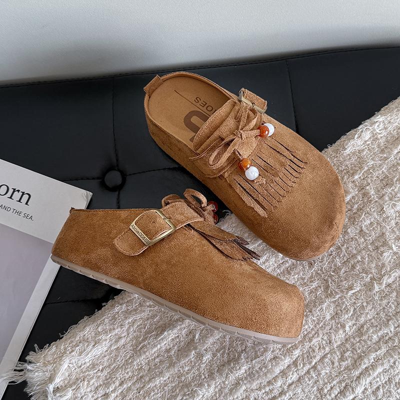 Fashion 2025 Spring-autumn Fashionable One-piece Thick-soled Height-increasing Half-heeled Shoes Women's Retro-style Headband Slippers